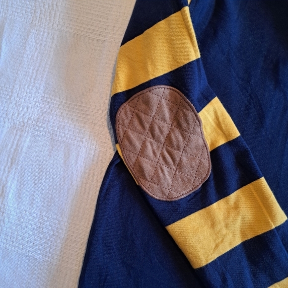 Hope & Henry boys size Medium elbow patch long sleeve polo blue & gold, New - Picture 4 of 6